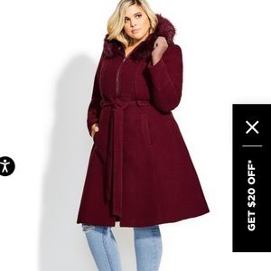 City Chic Dark Cherry Miss Mysterious Coat XL/22